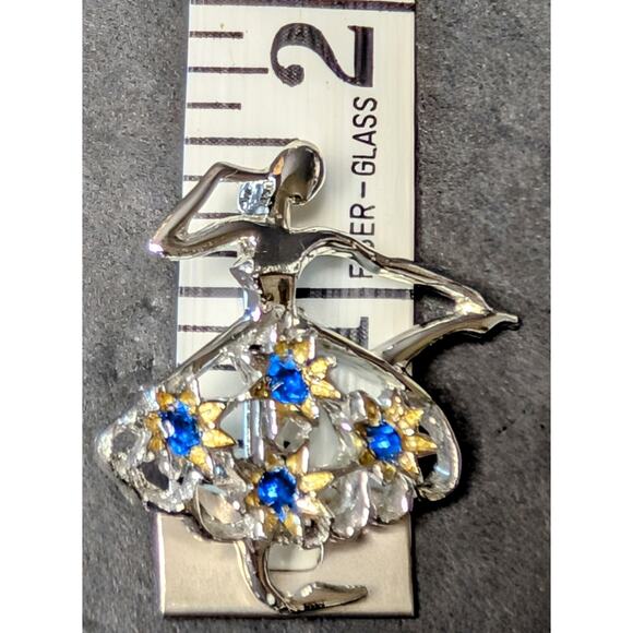 Vtg Ballerina Silvertone Pin Brooch 1.5" GERRY'S SIGNED Blue Rhinestones Dancer - Picture 7 of 7